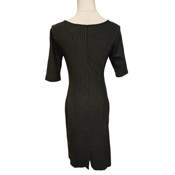 Betabrand Gray White Pinstripe Executive Pencil Dress Fitted 3/4 Sleeve Medium - Picture 4 of 9